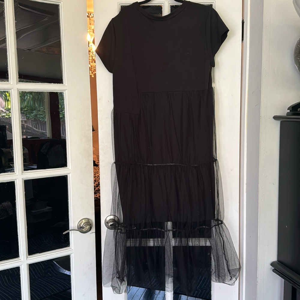 Cotton slip dress with mesh overlay